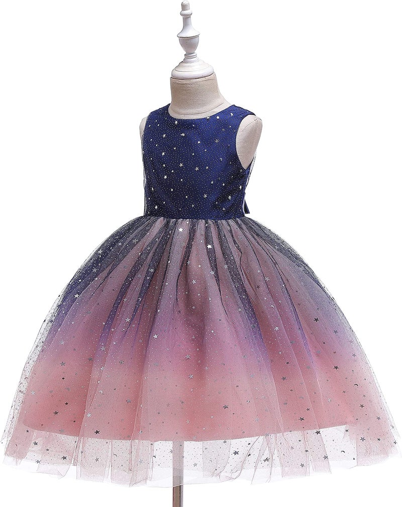 Glamulice Blush Pink Princess Sparkle Ombre Tulle Tutu Dress Flower Girls Lace Bridesmaid Dresses for Wedding Pageant Holiday Birthday Party Prom Ball Gown Formal Kids Dance Evening Navy Blue Gown 6 - Image 2